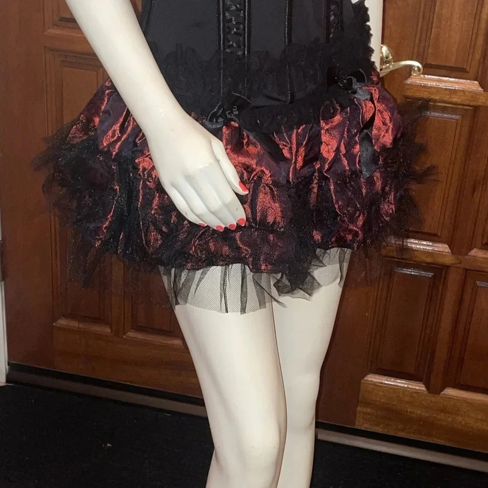 Lolita Ruffle and lace mini skirt in Maroon King Brocade Size Small - Picture 6 of 13